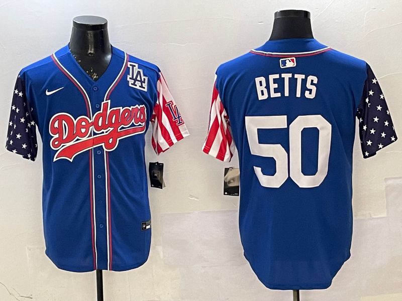 Men Los Angeles Dodgers #50 Betts Blue a generation of national flags Joint name 2025 Nike MLB Jersey style 9->los angeles dodgers->MLB Jersey